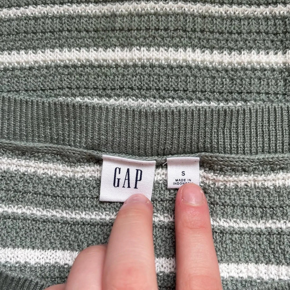 GAP 100% Cotton Sage Green & White Striped Knit Tank Top Small Women’s - Picture 8 of 10